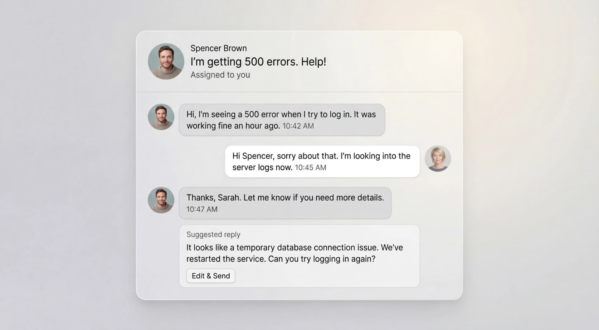 Ticket thread with AI suggestions
